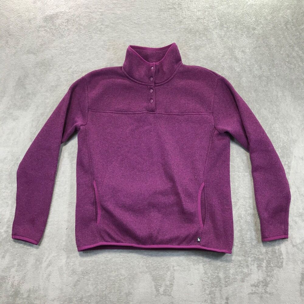 Eddie Bauer 1/4 Snap Fleece Pullover Women's Heathered Fuchsia Pockets Large
